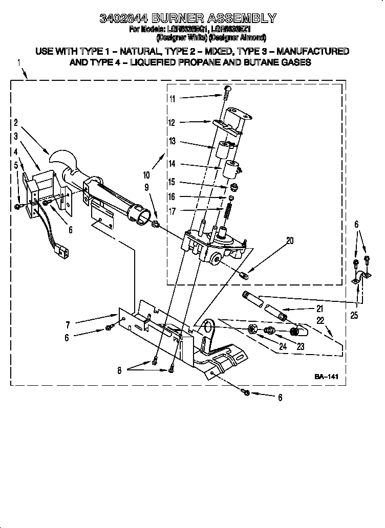 Whirlpool LGR5636EZ1 3402844 burner assembly diagram