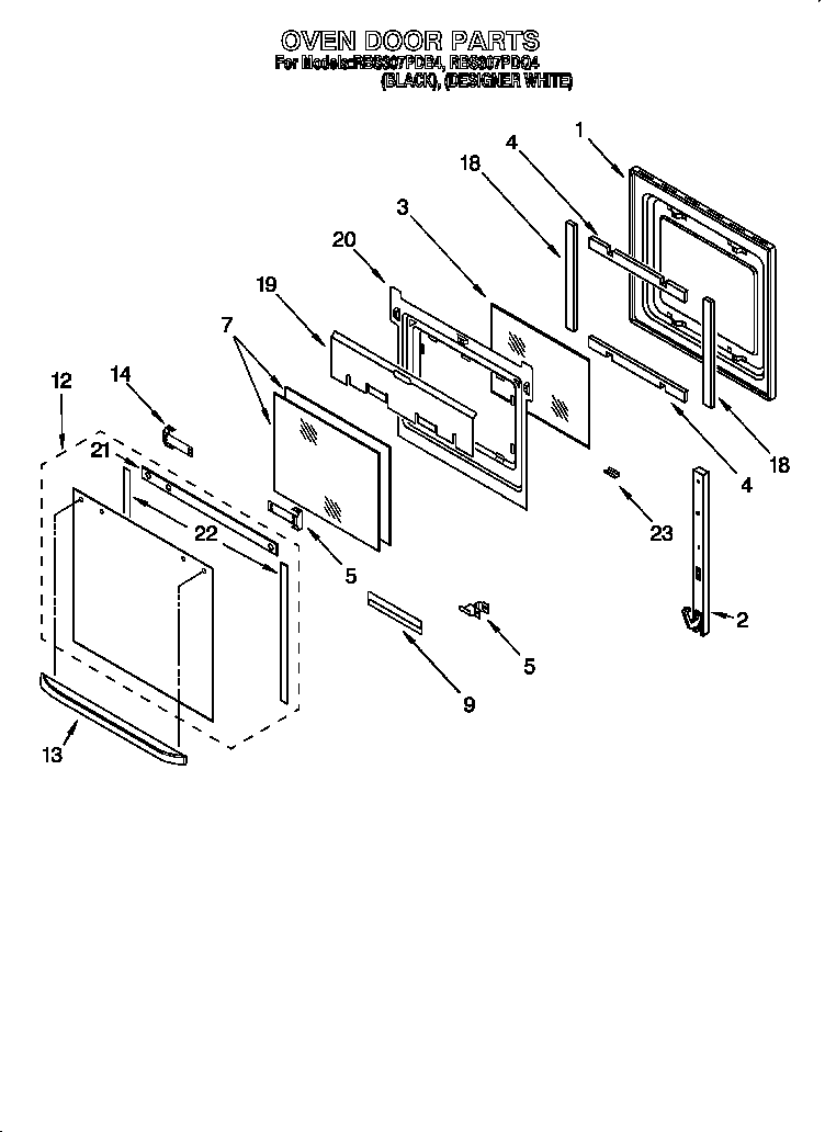 Whirlpool RBS307PDQ4 oven door diagram
