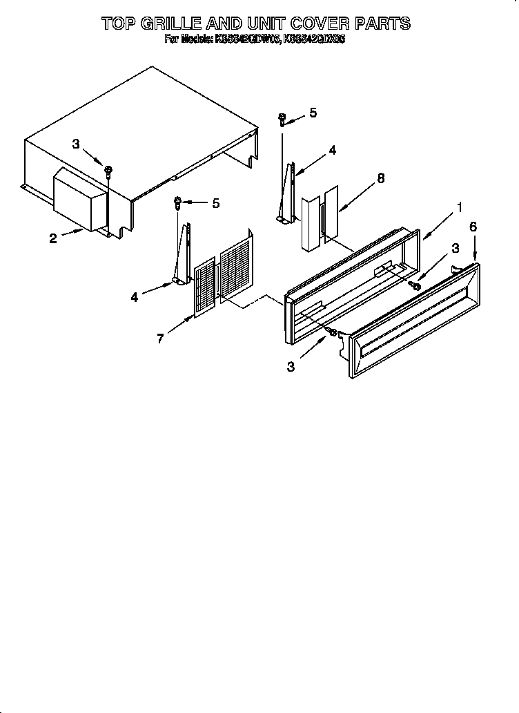 KitchenAid KSSS42QDW05 top grille and unit cover diagram