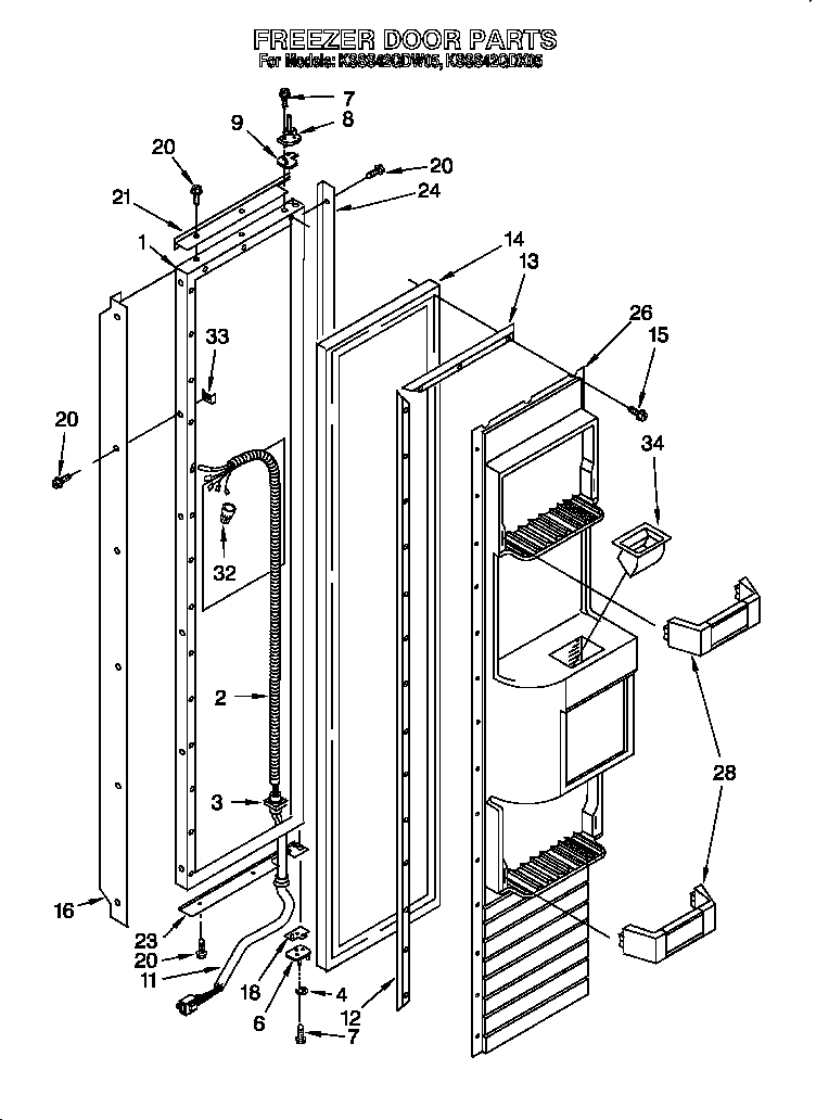 KitchenAid KSSS42QDW05 freezer door diagram