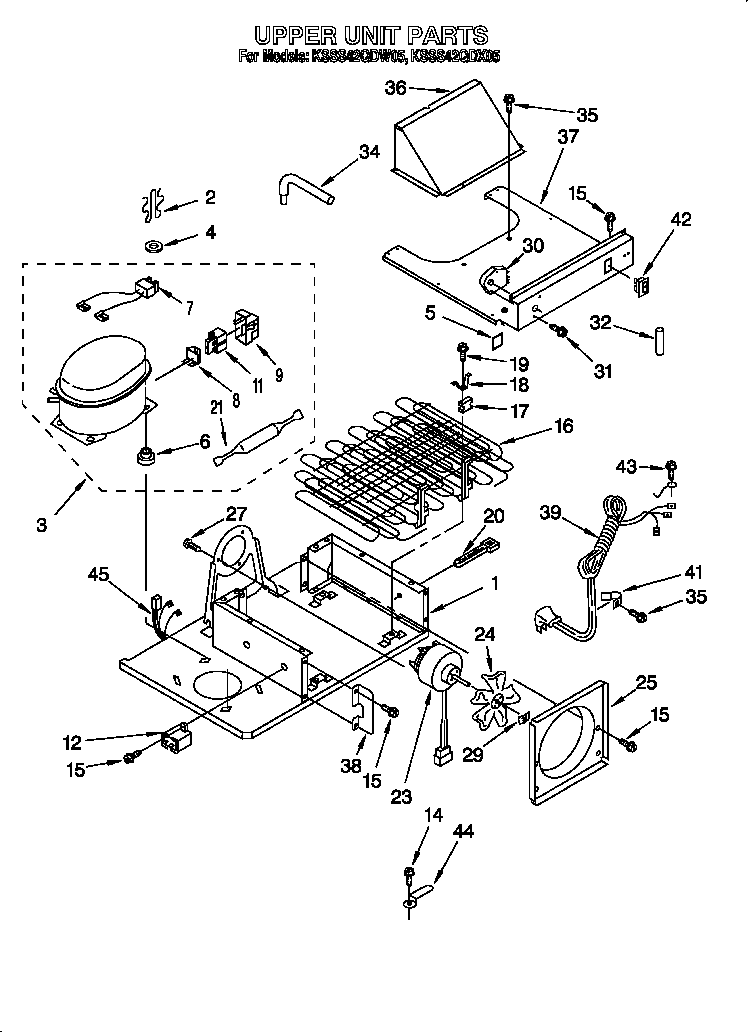 KitchenAid KSSS42QDW05 upper unit diagram