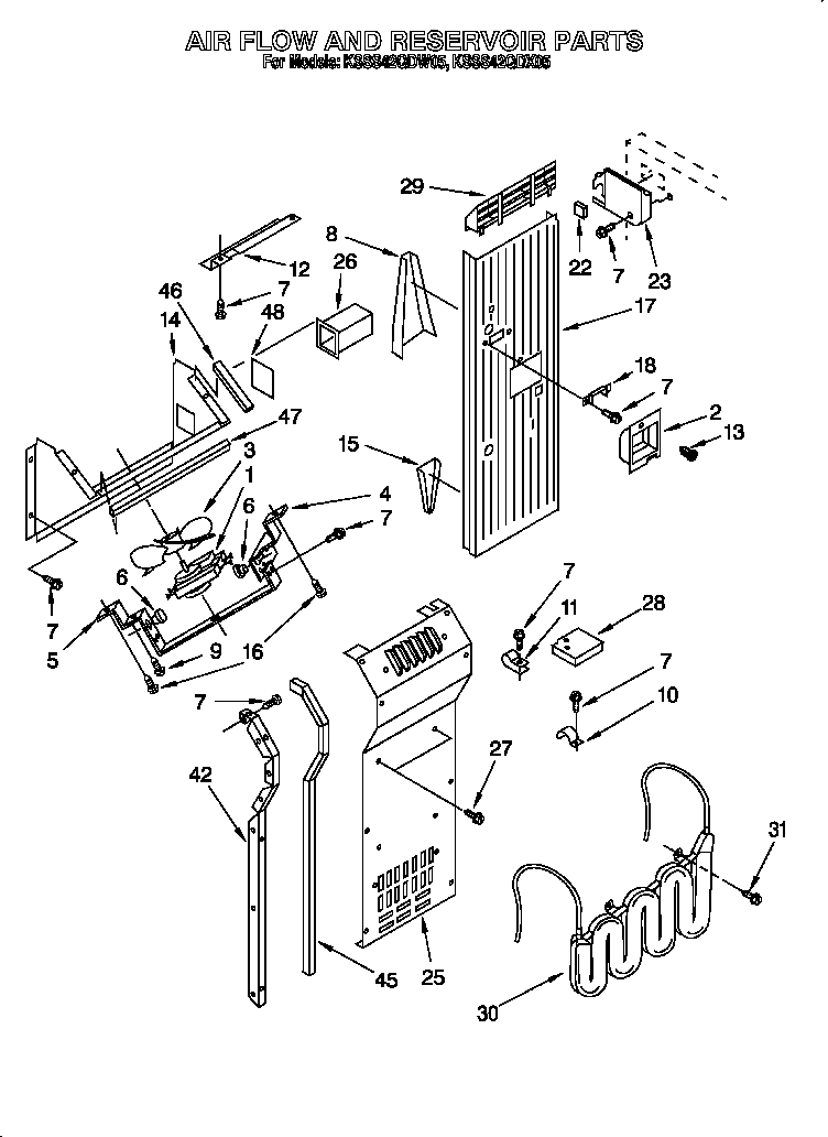 KitchenAid KSSS42QDW05 air flow and reservoir diagram