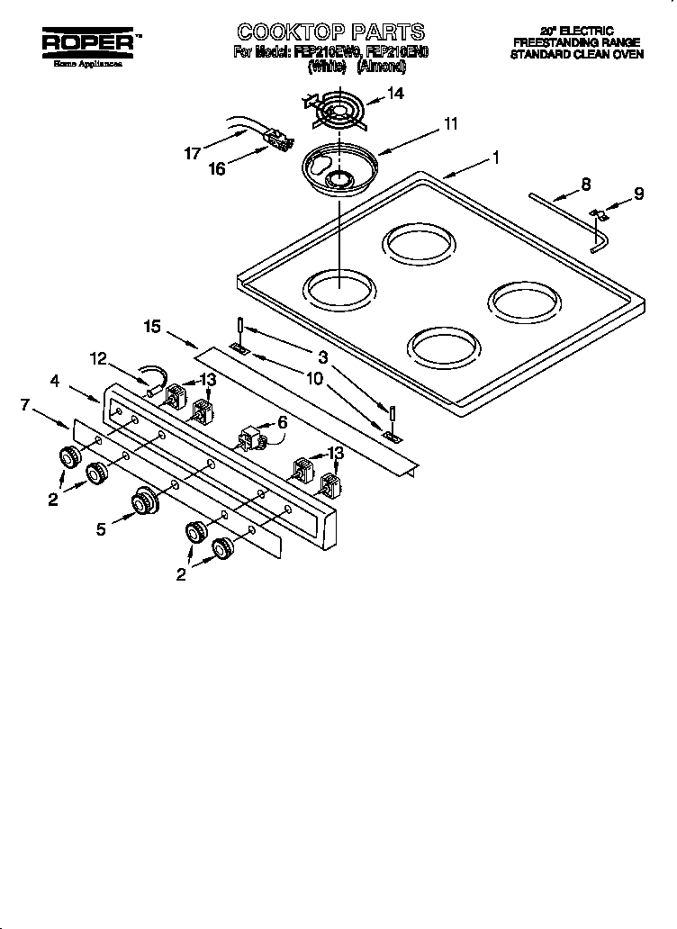 Roper FEP210EW0 cooktop diagram