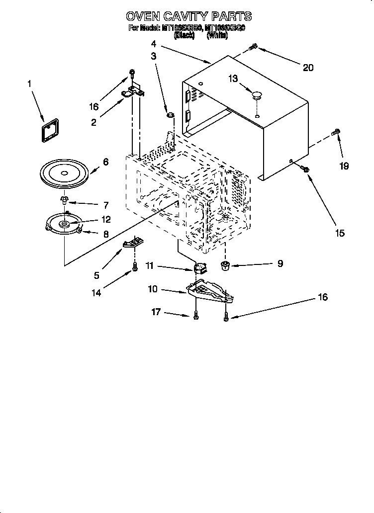 Whirlpool MT1066XBB0 oven cavity diagram
