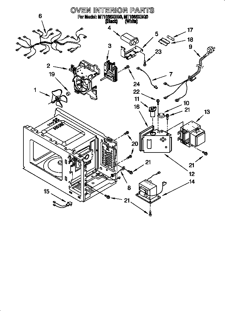 Whirlpool MT1066XBB0 oven interior diagram