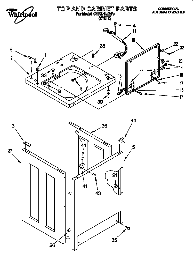 Whirlpool CAP2762EW0 top and cabinet diagram