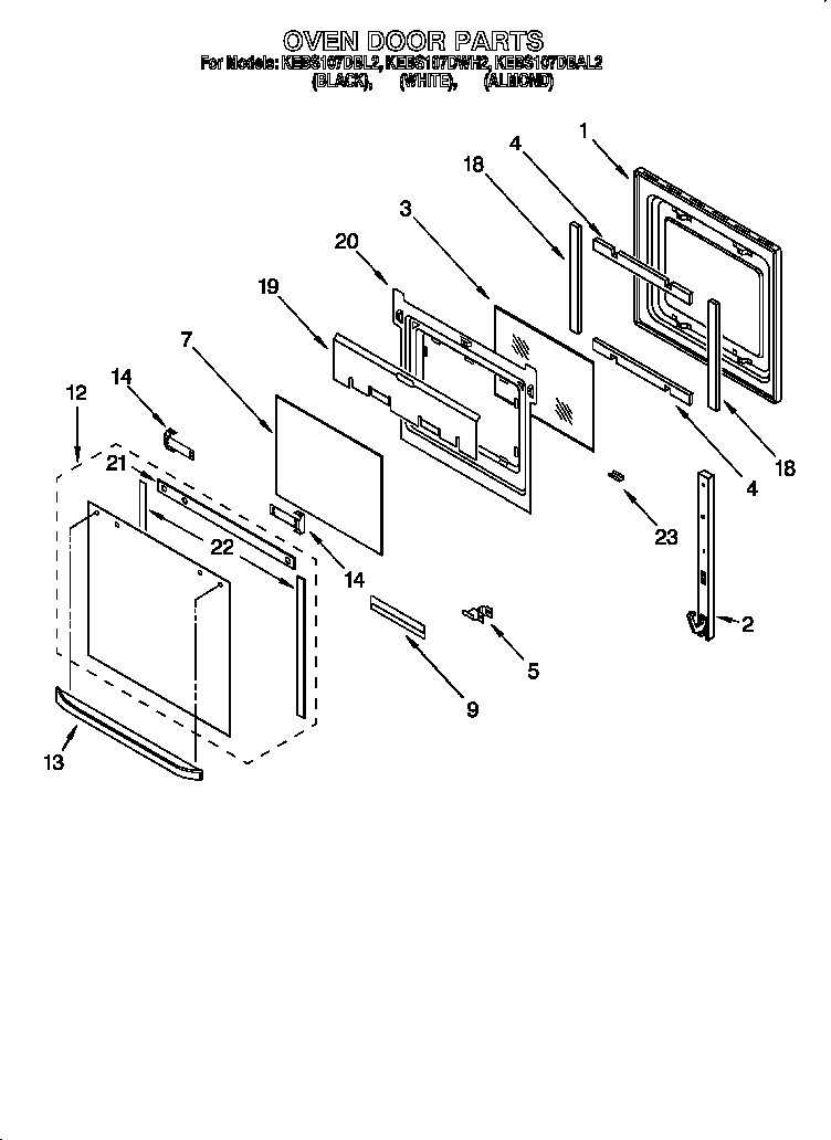 KitchenAid KEBS107DWH2 oven door diagram