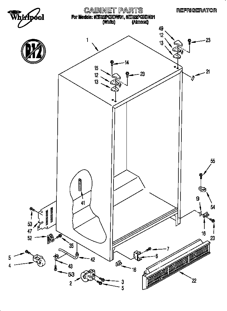 Whirlpool 8ED22PQXDW01 cabinet diagram