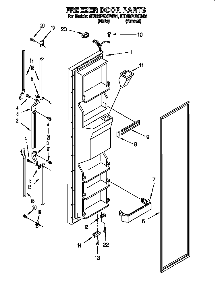 Whirlpool 8ED22PQXDW01 freezer door diagram