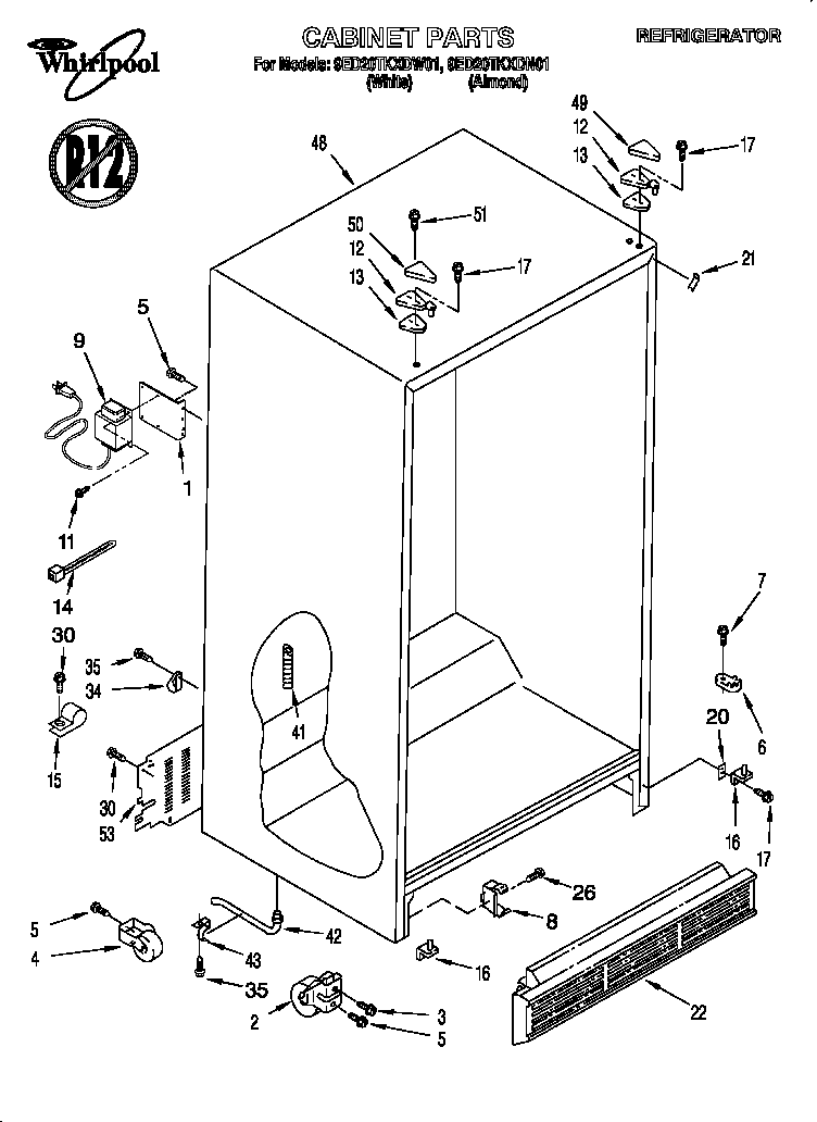 Whirlpool 9ED20TKXDW01 cabinet diagram