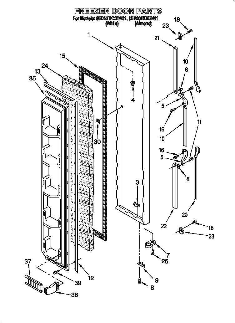 Whirlpool 9ED20TKXDW01 freezer door diagram