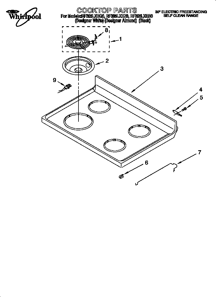 Whirlpool RF395LXEZ0 cooktop diagram