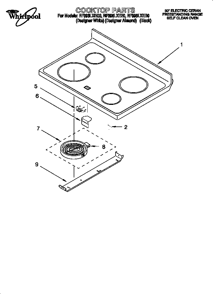 Whirlpool RF396LXEZ0 cooktop diagram