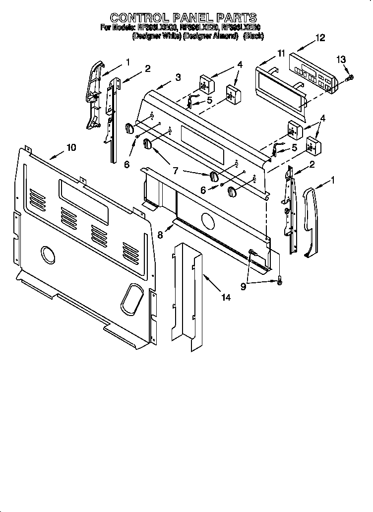 Whirlpool RF396LXEZ0 control panel diagram