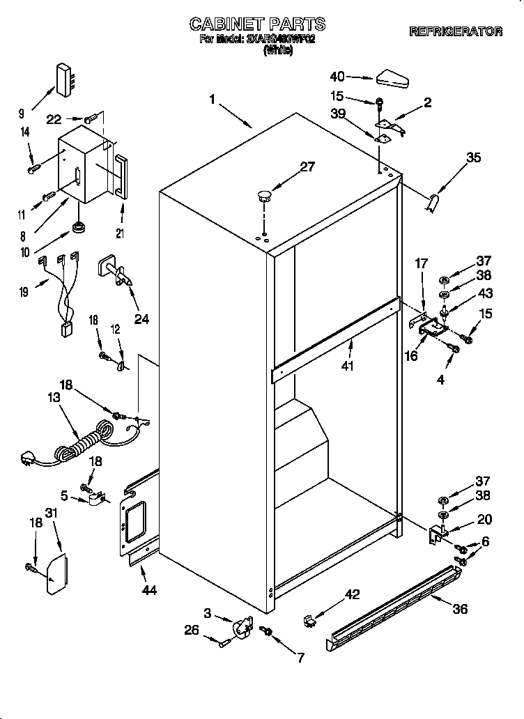 Whirlpool 3XARG493WP02 cabinet diagram
