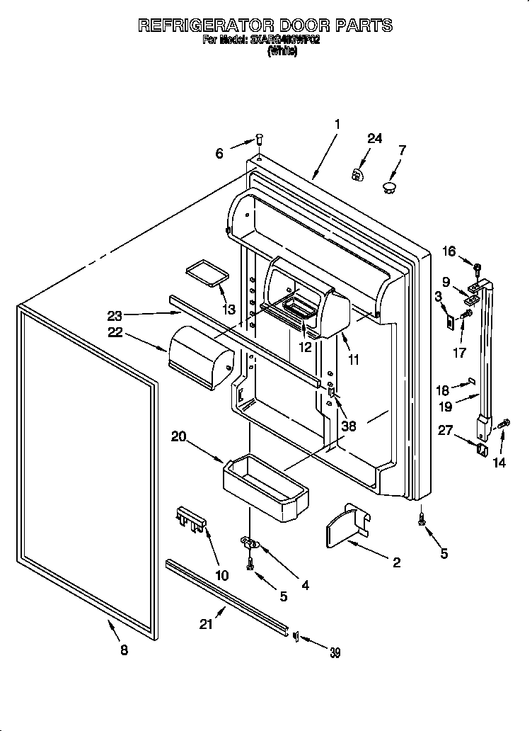 Whirlpool 3XARG493WP02 refrigerator door diagram