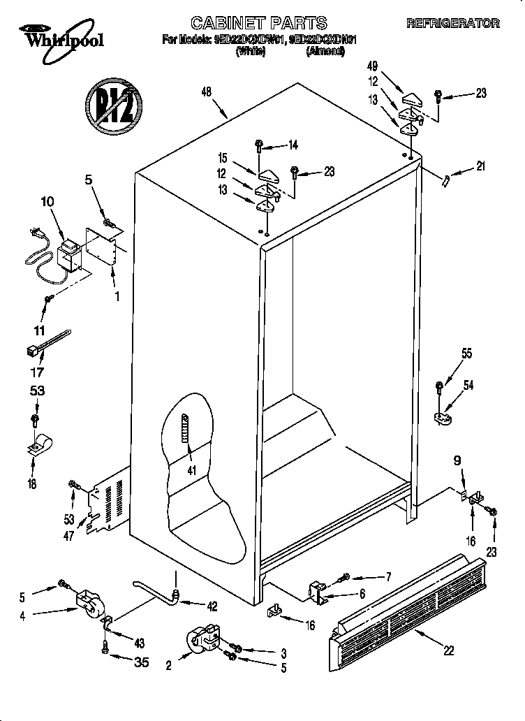 Whirlpool 9ED22DQXDW01 cabinet diagram