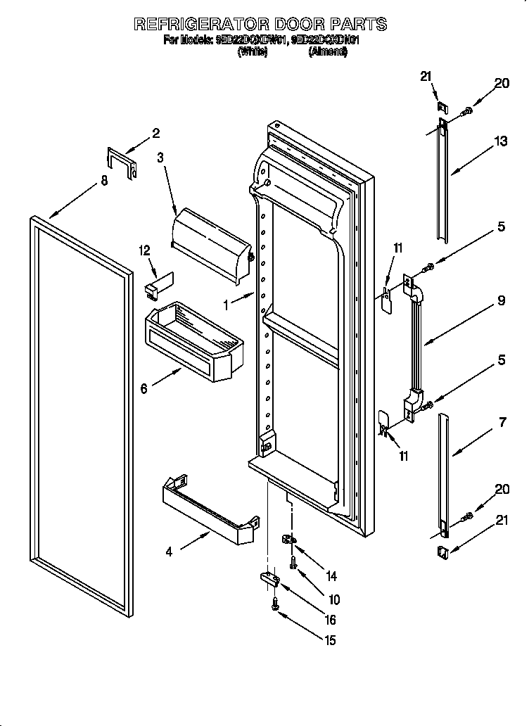 Whirlpool 9ED22DQXDW01 refrigerator door diagram