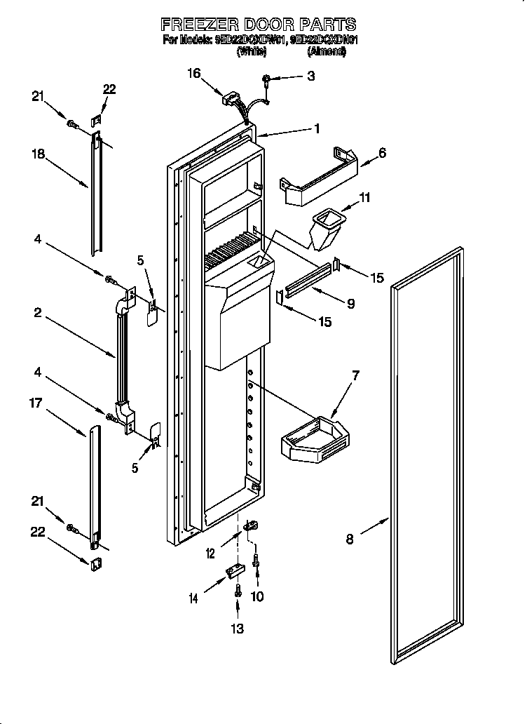 Whirlpool 9ED22DQXDW01 freezer door diagram