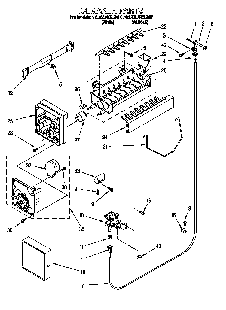 Whirlpool 9ED22DQXDW01 icemaker diagram