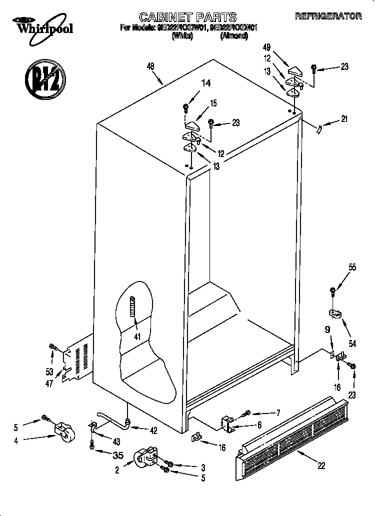 Whirlpool 9ED22PKXDW01 cabinet diagram