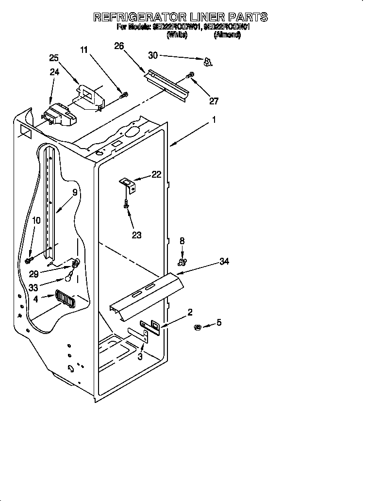Whirlpool 9ED22PKXDW01 refrigerator liner diagram