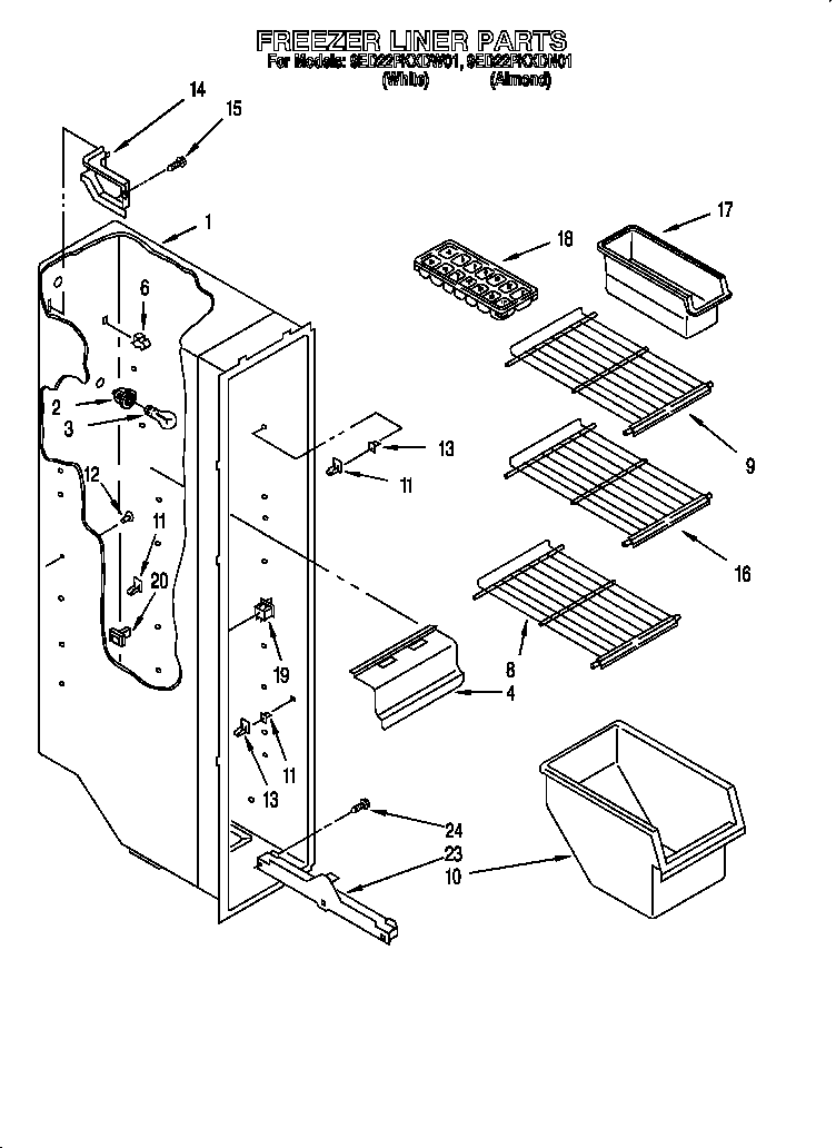 Whirlpool 9ED22PKXDW01 freezer liner diagram