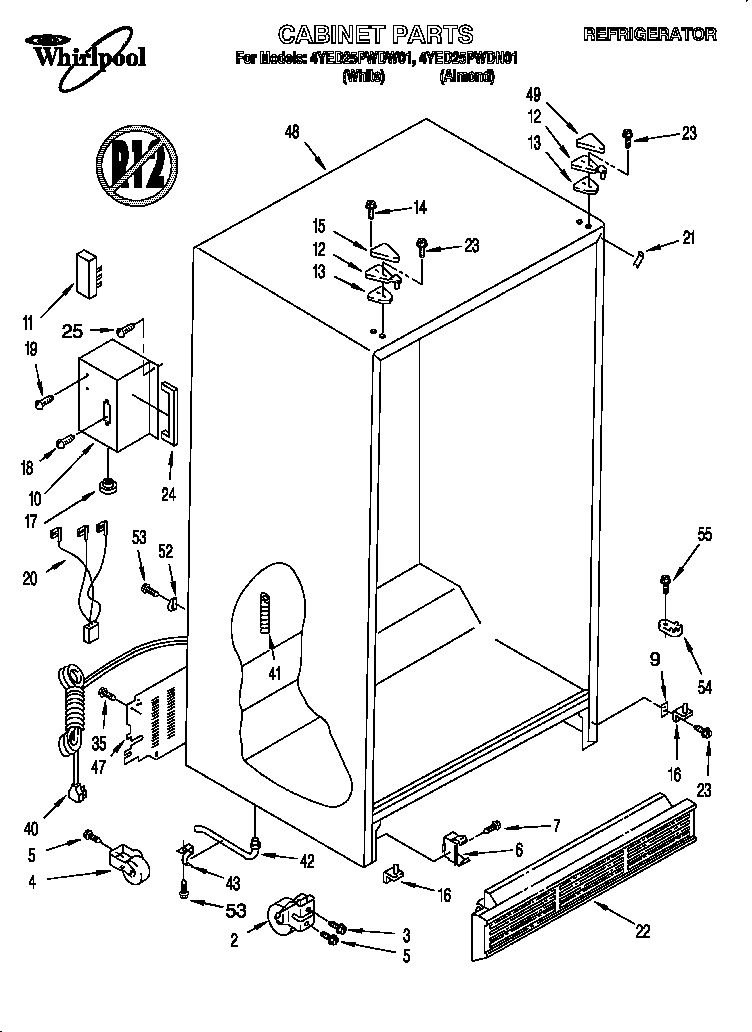 Whirlpool 4YED25PWDW01 cabinet diagram