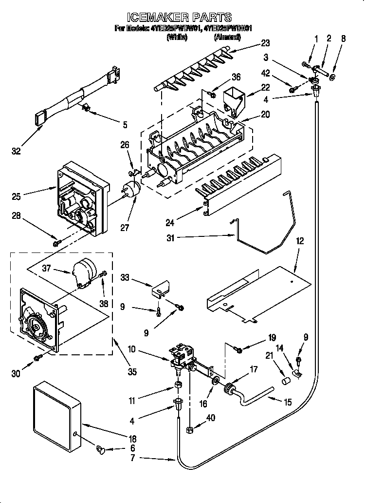 Whirlpool 4YED25PWDW01 icemaker diagram