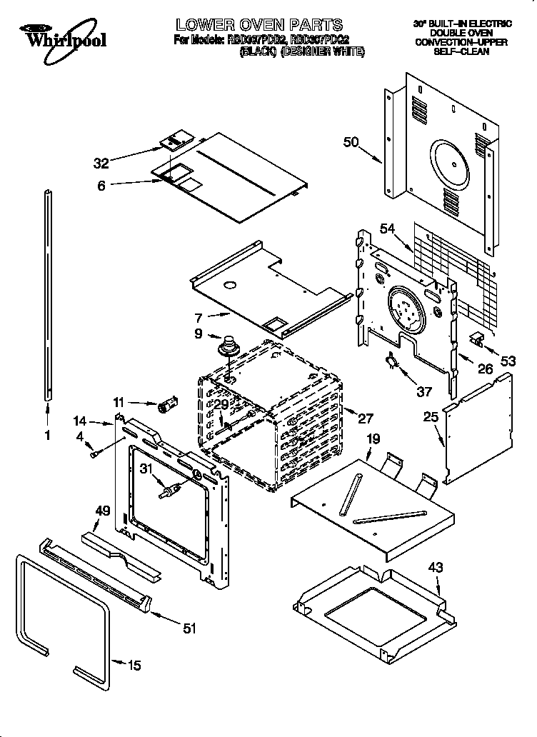 Whirlpool RBD307PDQ2 lower oven diagram