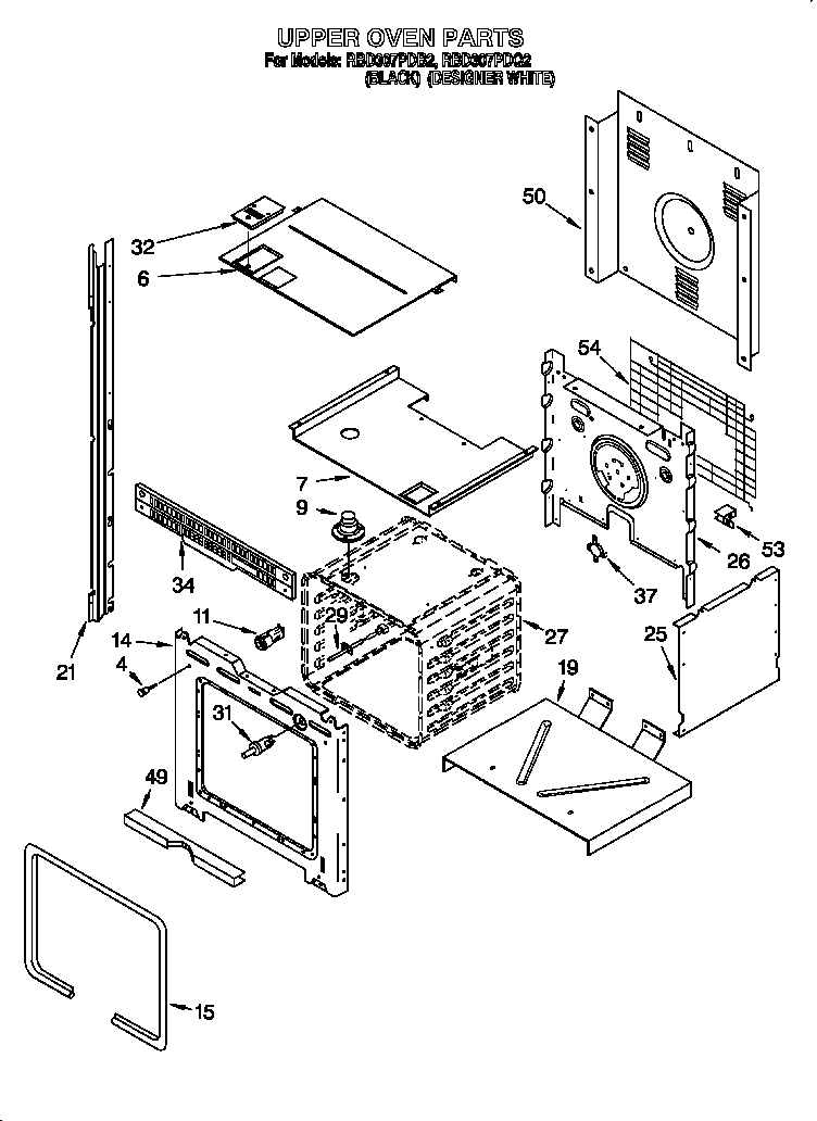 Whirlpool RBD307PDQ2 upper oven diagram