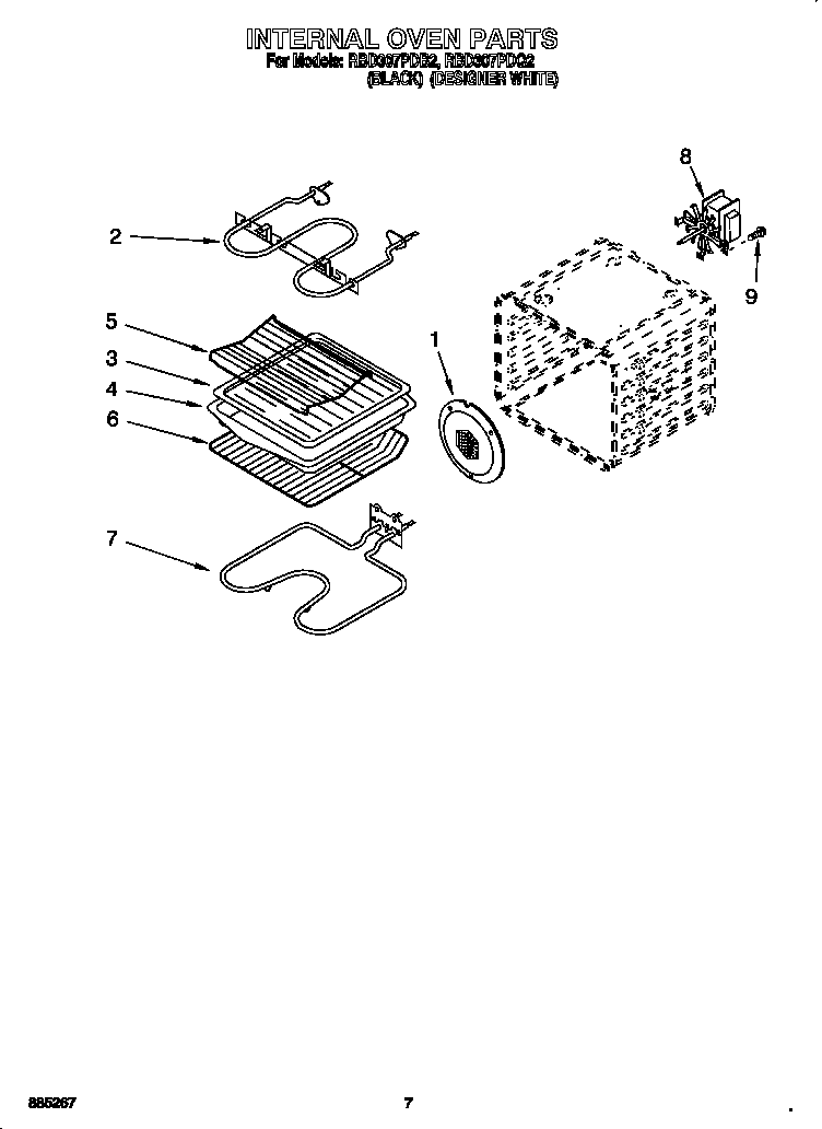 Whirlpool RBD307PDQ2 internal oven diagram
