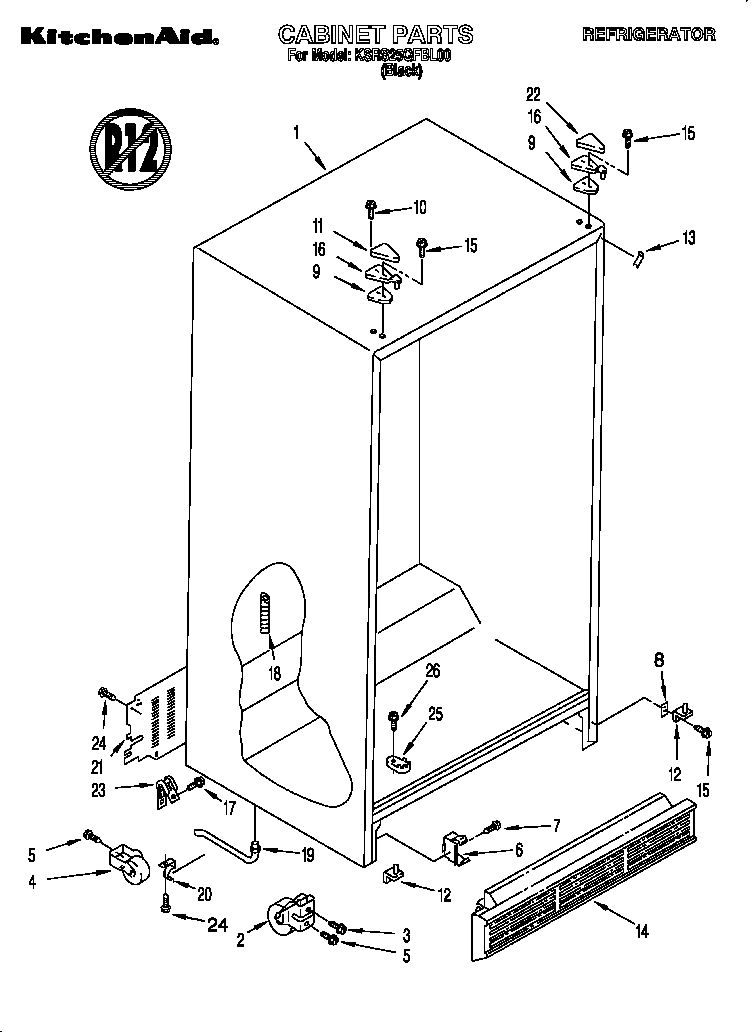 KitchenAid KSRS25QFBL00 cabinet diagram