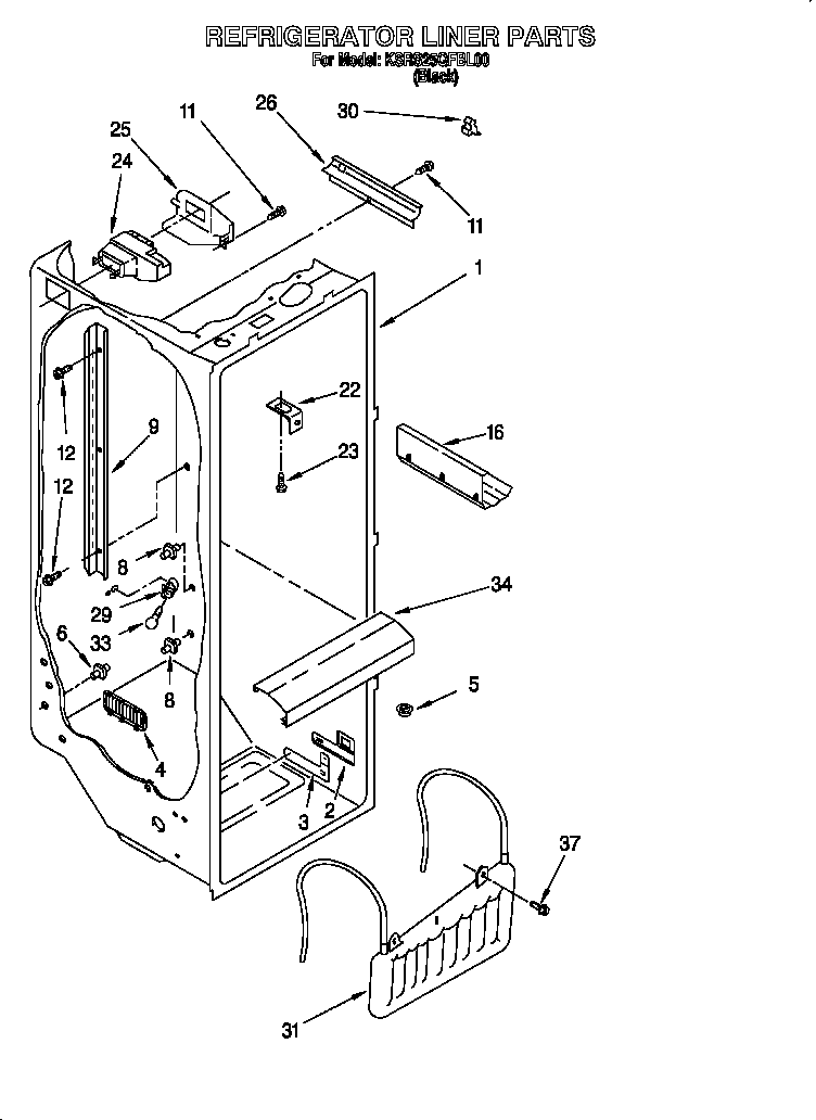 KitchenAid KSRS25QFBL00 refrigerator liner diagram