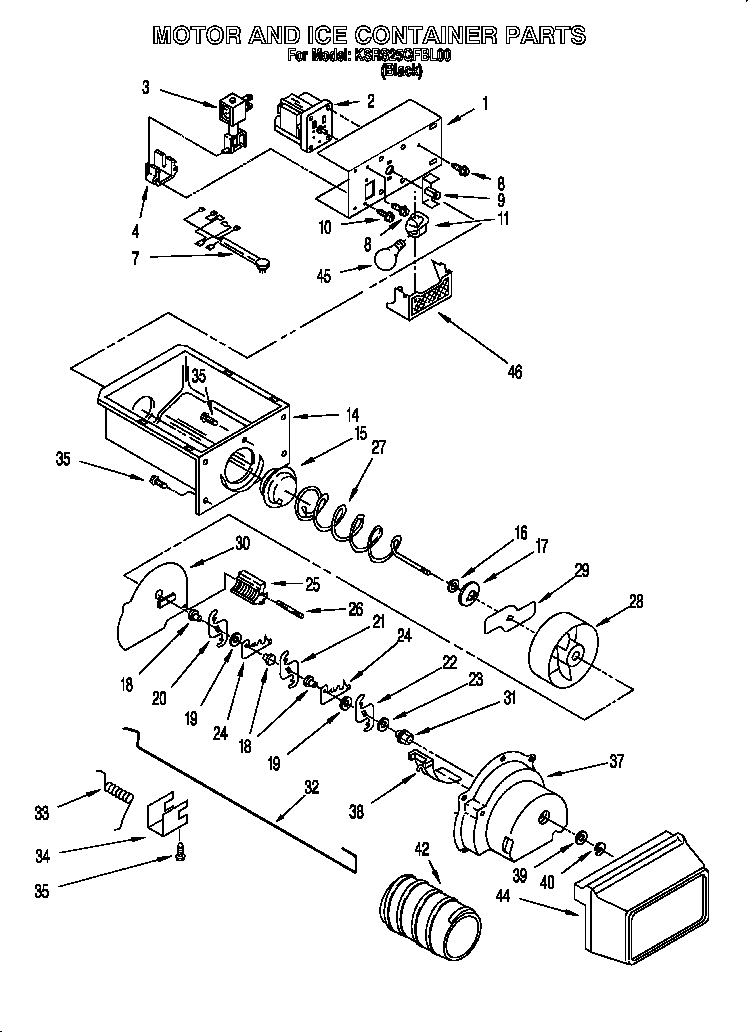 KitchenAid KSRS25QFBL00 motor and ice container diagram