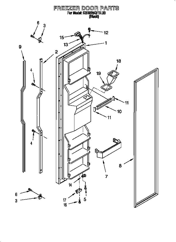 KitchenAid KSRS25QFBL00 freezer door diagram