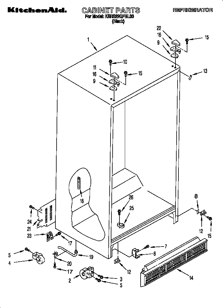KitchenAid KSRS22QFBL00 cabinet diagram