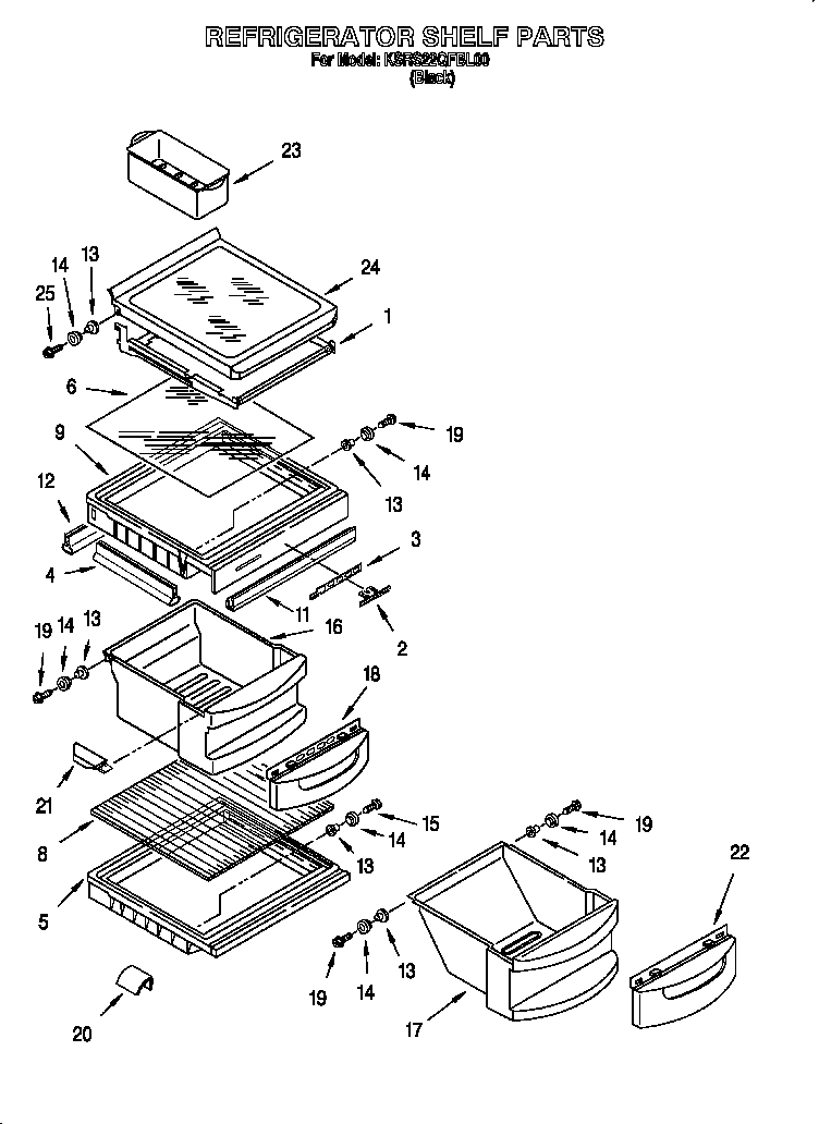 KitchenAid KSRS22QFBL00 refrigerator shelf diagram