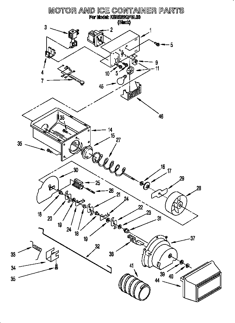KitchenAid KSRS22QFBL00 motor and ice container diagram