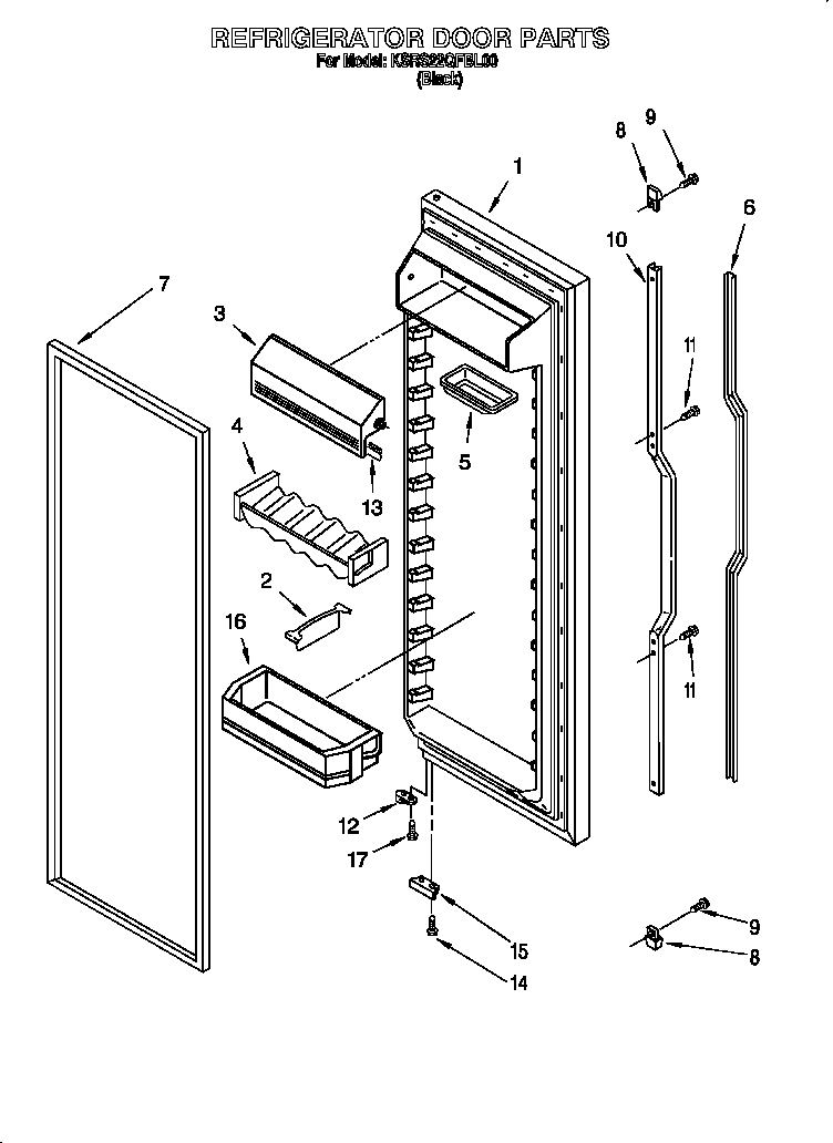 KitchenAid KSRS22QFBL00 refrigerator door diagram