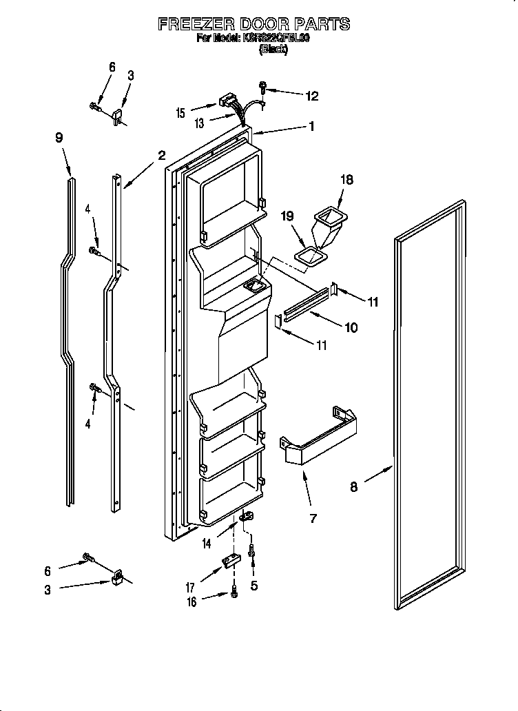KitchenAid KSRS22QFBL00 freezer door diagram