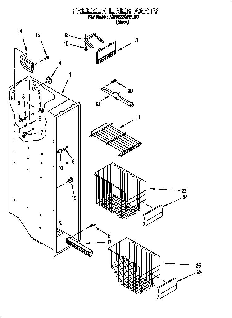 KitchenAid KSRS22QFBL00 freezer liner diagram