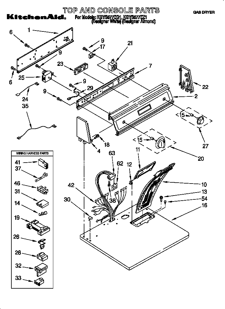 KitchenAid KGYS677EQ1 top and console diagram