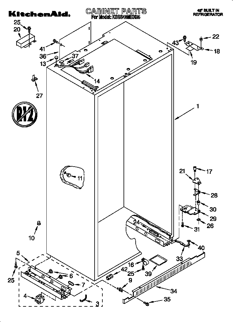 KitchenAid KSSS48MDX05 cabinet diagram