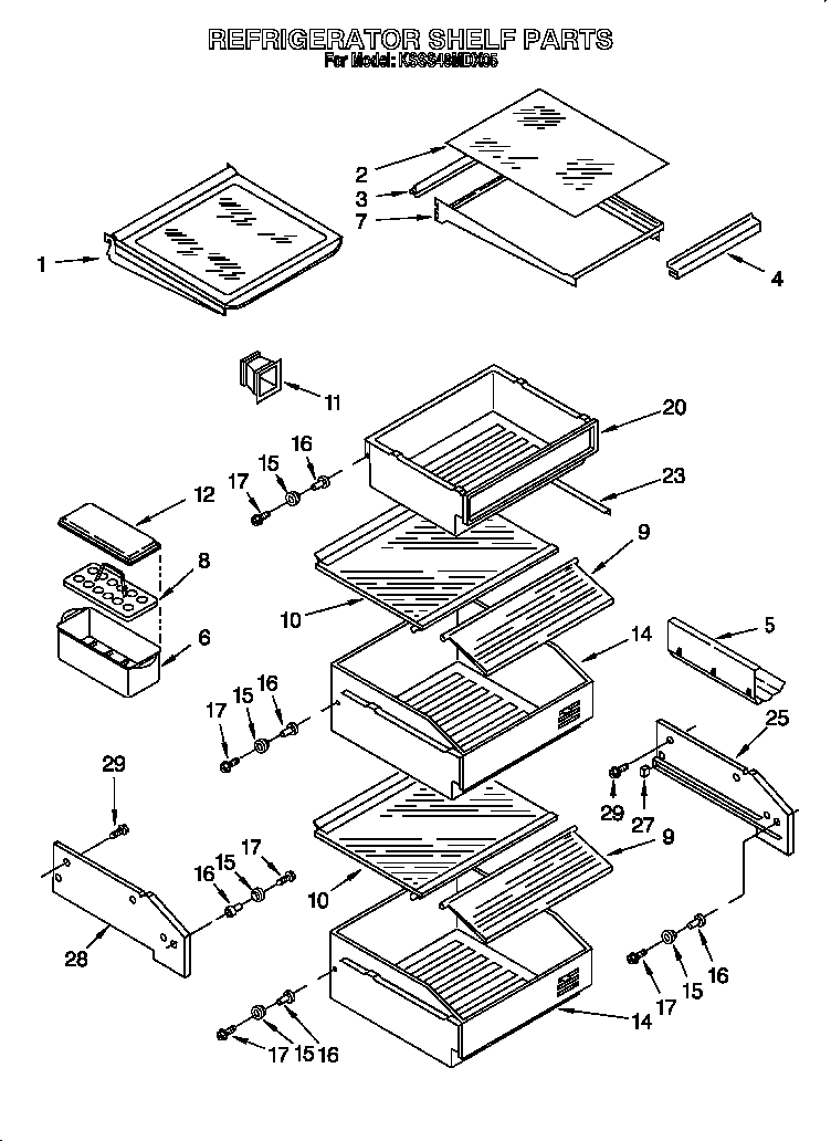 KitchenAid KSSS48MDX05 refrigerator shelf diagram