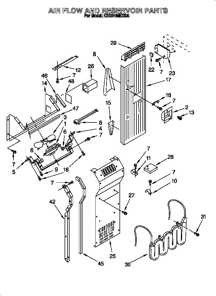 KitchenAid KSSS48MDX05 air flow and reservoir diagram