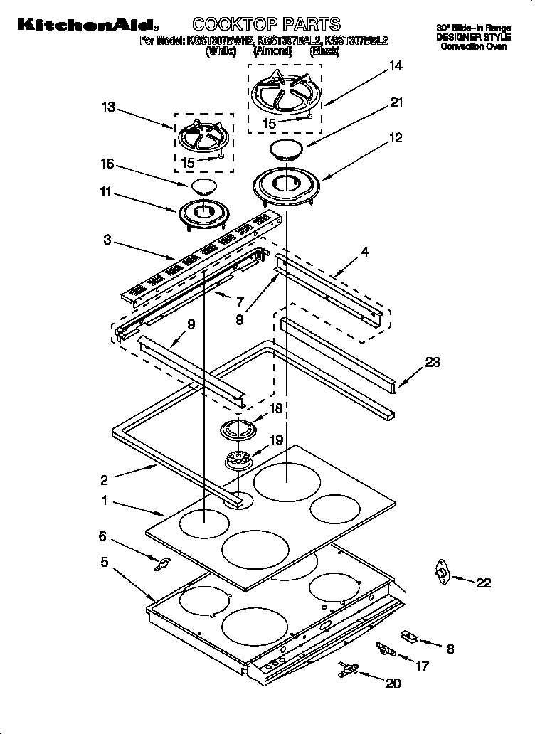 KitchenAid KGST307BAL2 cooktop diagram