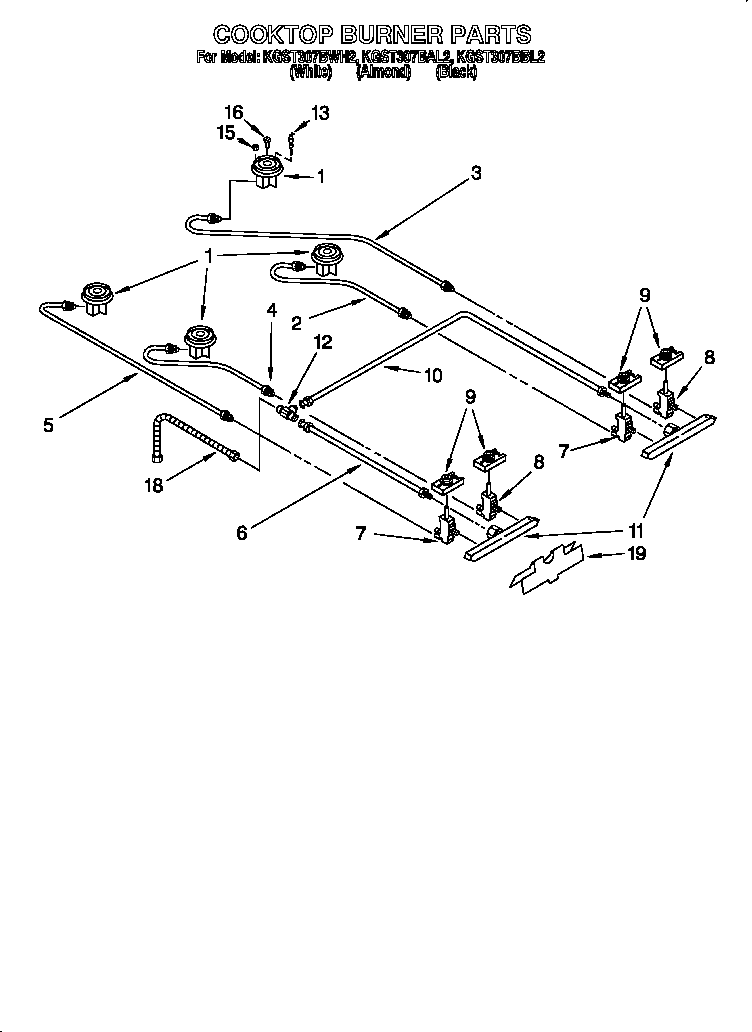 KitchenAid KGST307BAL2 cooktop burner diagram