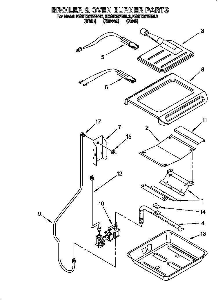 KitchenAid KGST307BAL2 broiler and oven burner diagram