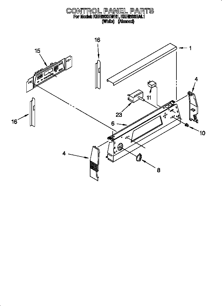 KitchenAid KERI500EAL1 control panel diagram